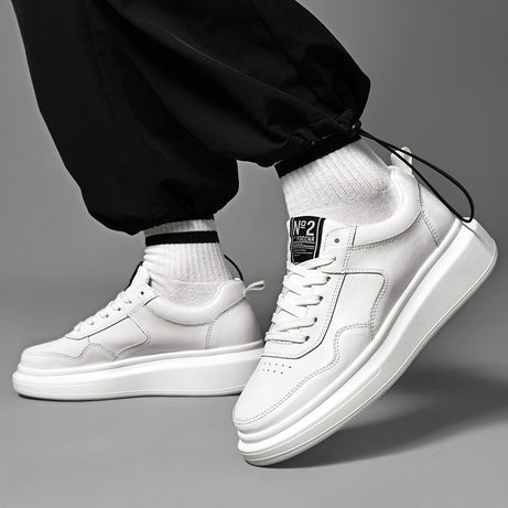 Men's Cowhide Leather Muffin Trendy Casual Sneakers