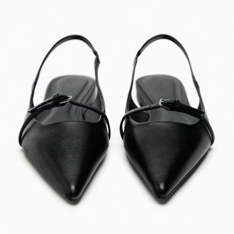 Women's Black Pointed Toe Slip-On Dress Sandals