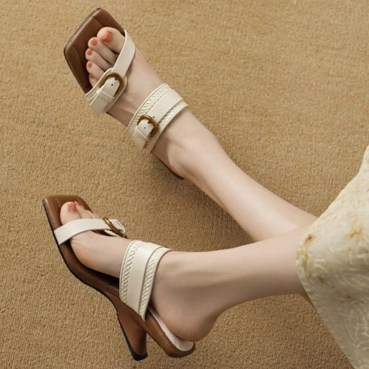 Women's High Heel Slides with Straps Slippers