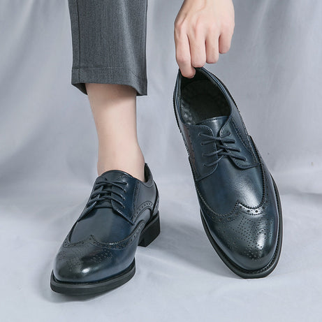 Men's Carved Pointed Thick Sole Wedding Shoes