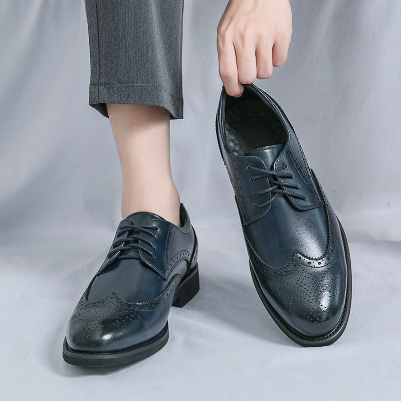 Men's Carved Pointed Thick Sole Wedding Shoes