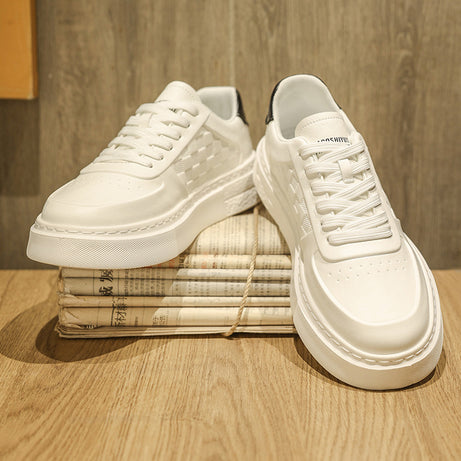 Men's Versatile Genuine Leather Casual White Sneakers
