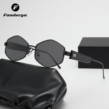 Women's Round Polygonal Metal Frame Hip-hop Sunglasses