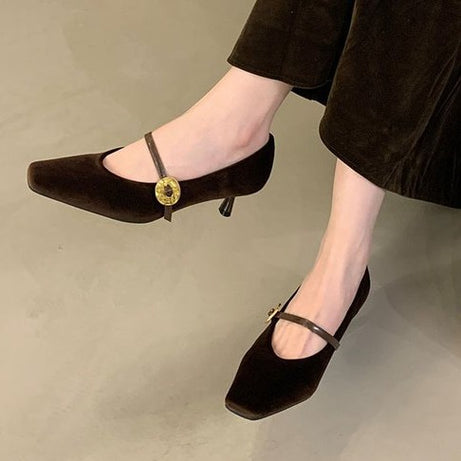 Women's Pointed Toe High Heels Mary Jane Pumps Shoes