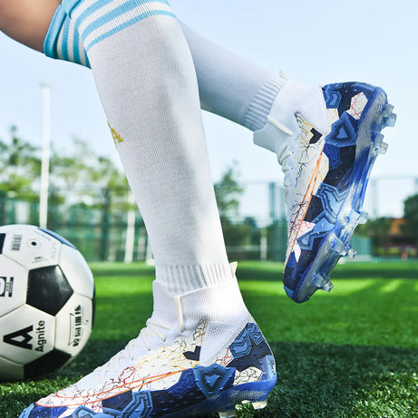 Men's Fly Knitting High-Top Football Turf Sports Shoes