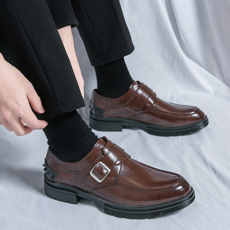 Men's Leather Buckle Rivet Leather Shoes