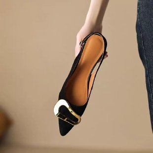 Women's Leather Metal Buckle Pointed Sandals