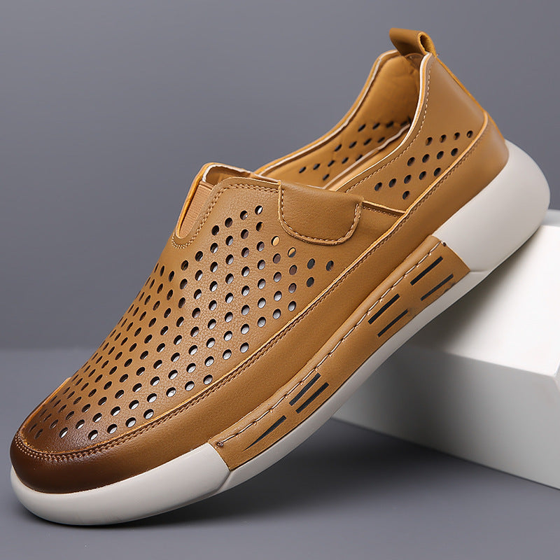 Men's Leather Hollow Breathable Shoes