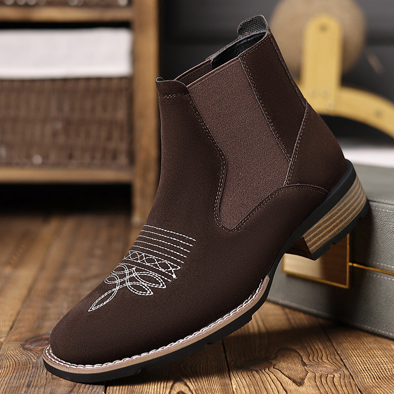 Men's Leather Retro Embroidered Suede Chelsea Boots
