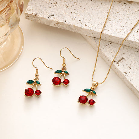 Women's Cherry Clavicle Chain Earring Jewelry Set