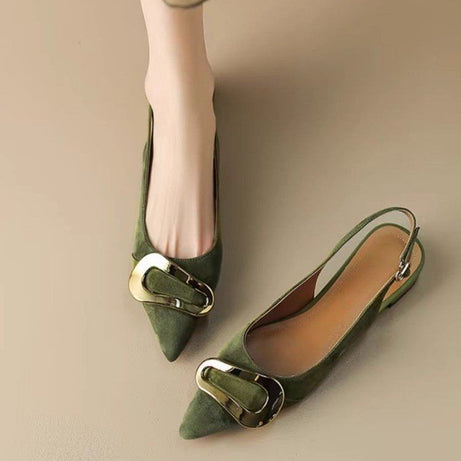 Women's Leather Metal Buckle Pointed Sandals