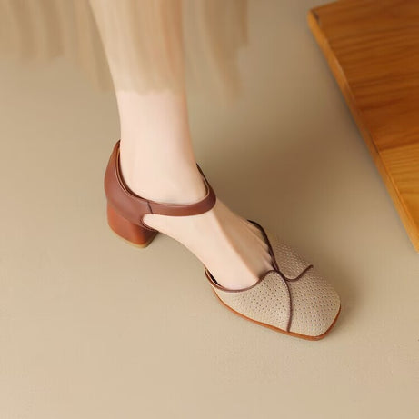 Women's Fashion Shallow Mouth Square Heels