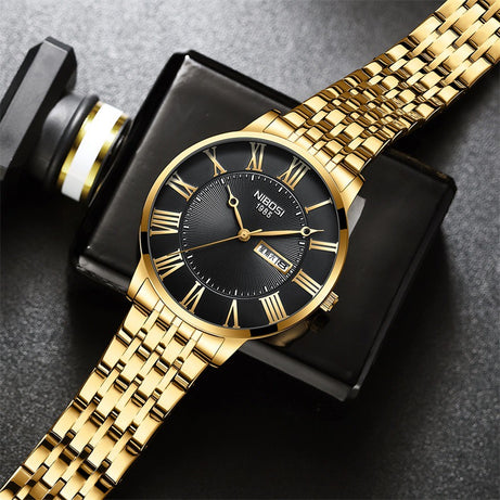 Men's Simple Gold Steel Belt Quartz Watch