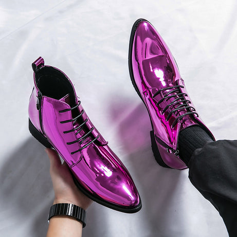 Men's Leather Fashion High-Top Pointed Boots