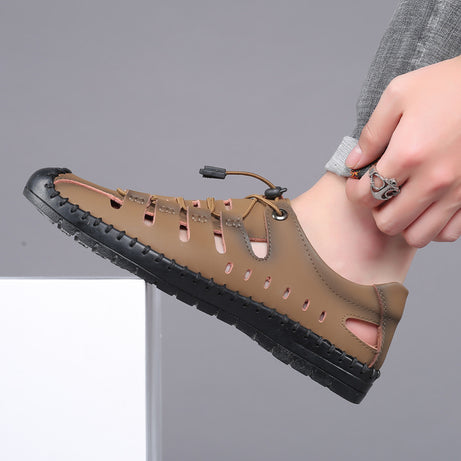 Men's Leather Breathable Hollow Casual Sandals