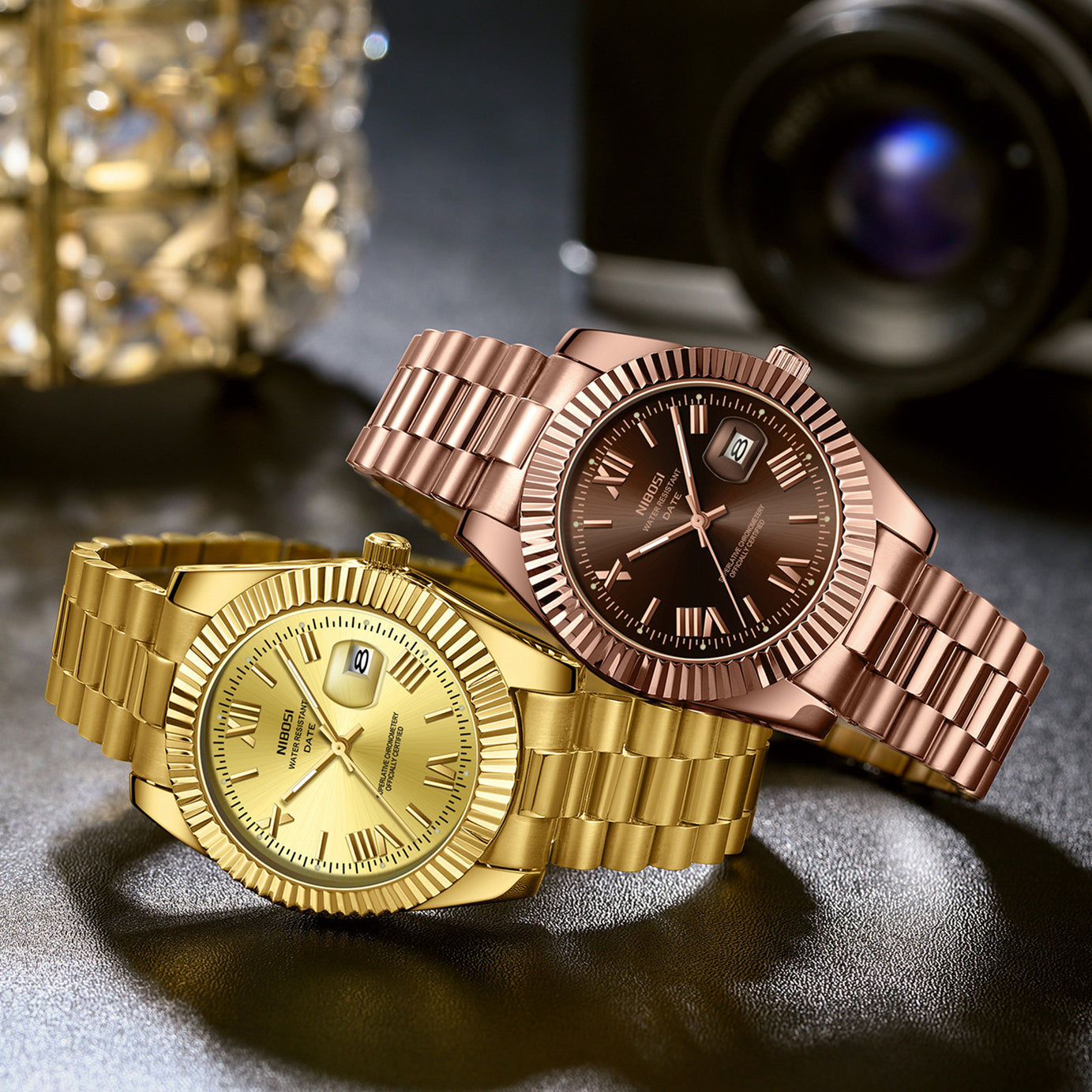 Men's Watch Gold Stainless Steel Calendar Watch