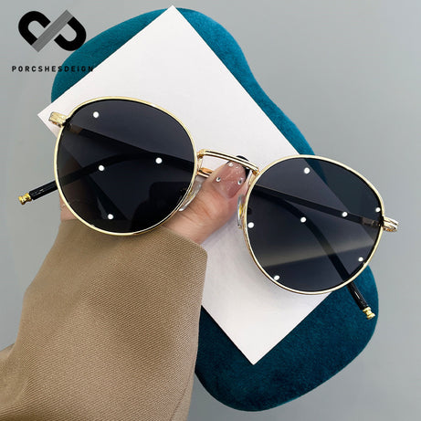 Women's Retro Fashionable Small Round Frame Metal Sunglasses