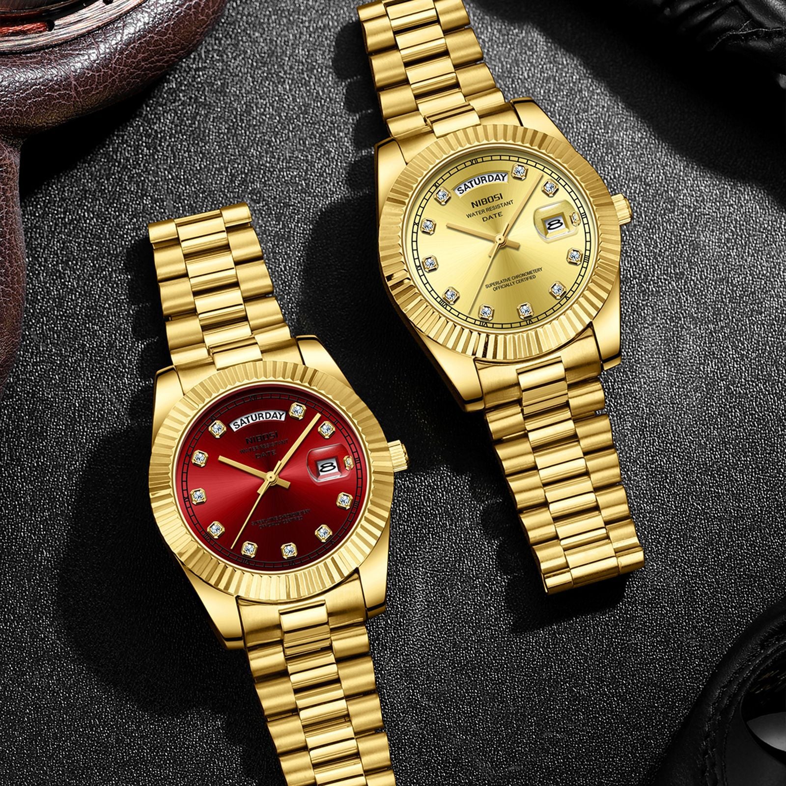 Men's Sun Pattern Dial Solid Steel Belt Watch