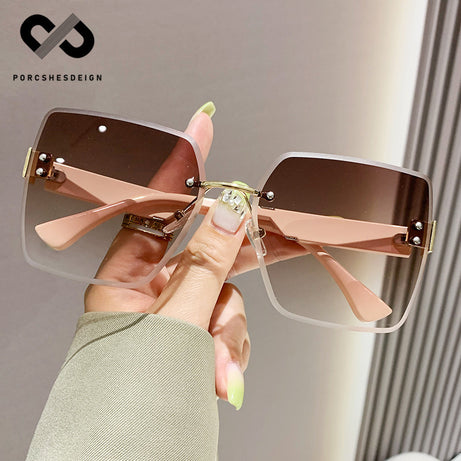Women's Rimless Big Face Thin UV Protection Sunglasses