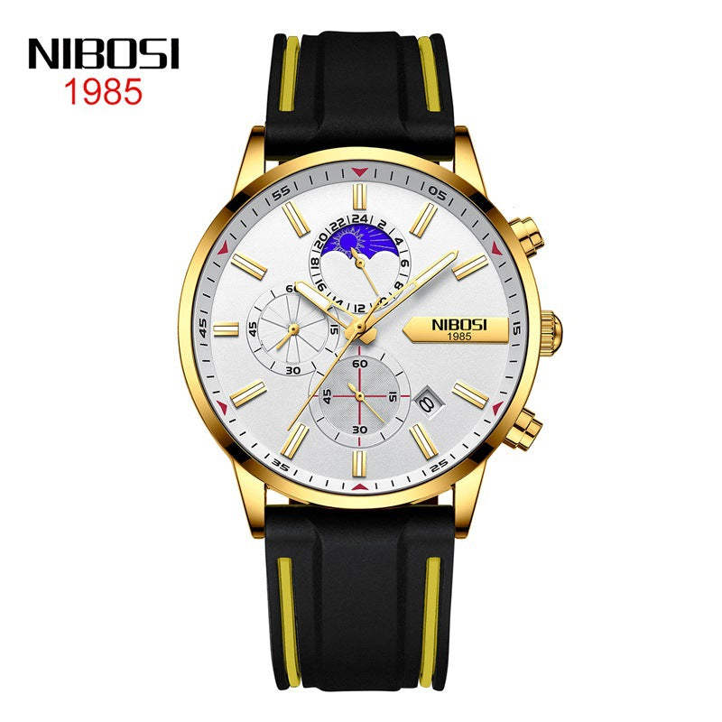 Men's Moon Phase Silicone Tape Watch