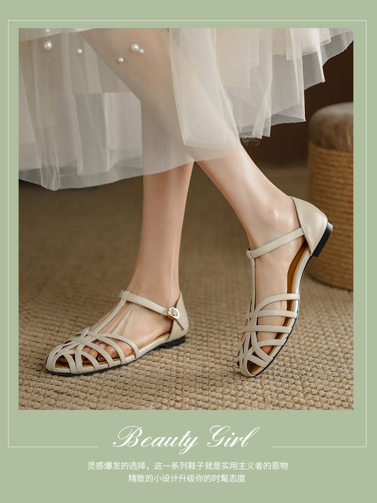 Women's Leather T-Shaped Sandals