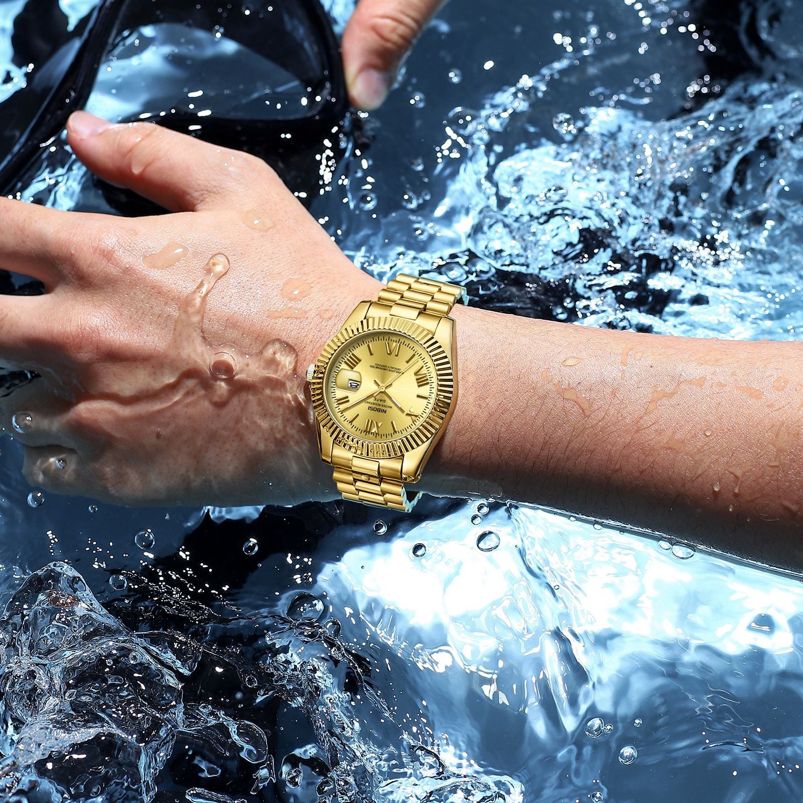 Men's Watch Gold Stainless Steel Calendar Watch