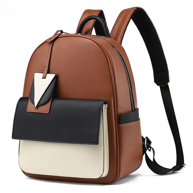 Women's Three-color Splicing  Trendy Backpack
