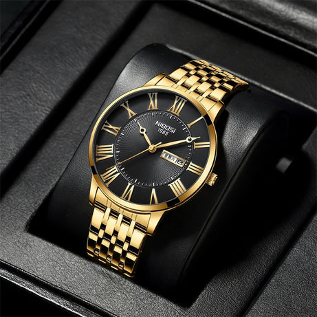 Men's Simple Gold Steel Belt Quartz Watch