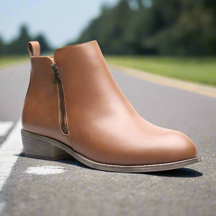 Men's Leather Low Heel Side Zipper Chelsea Boots