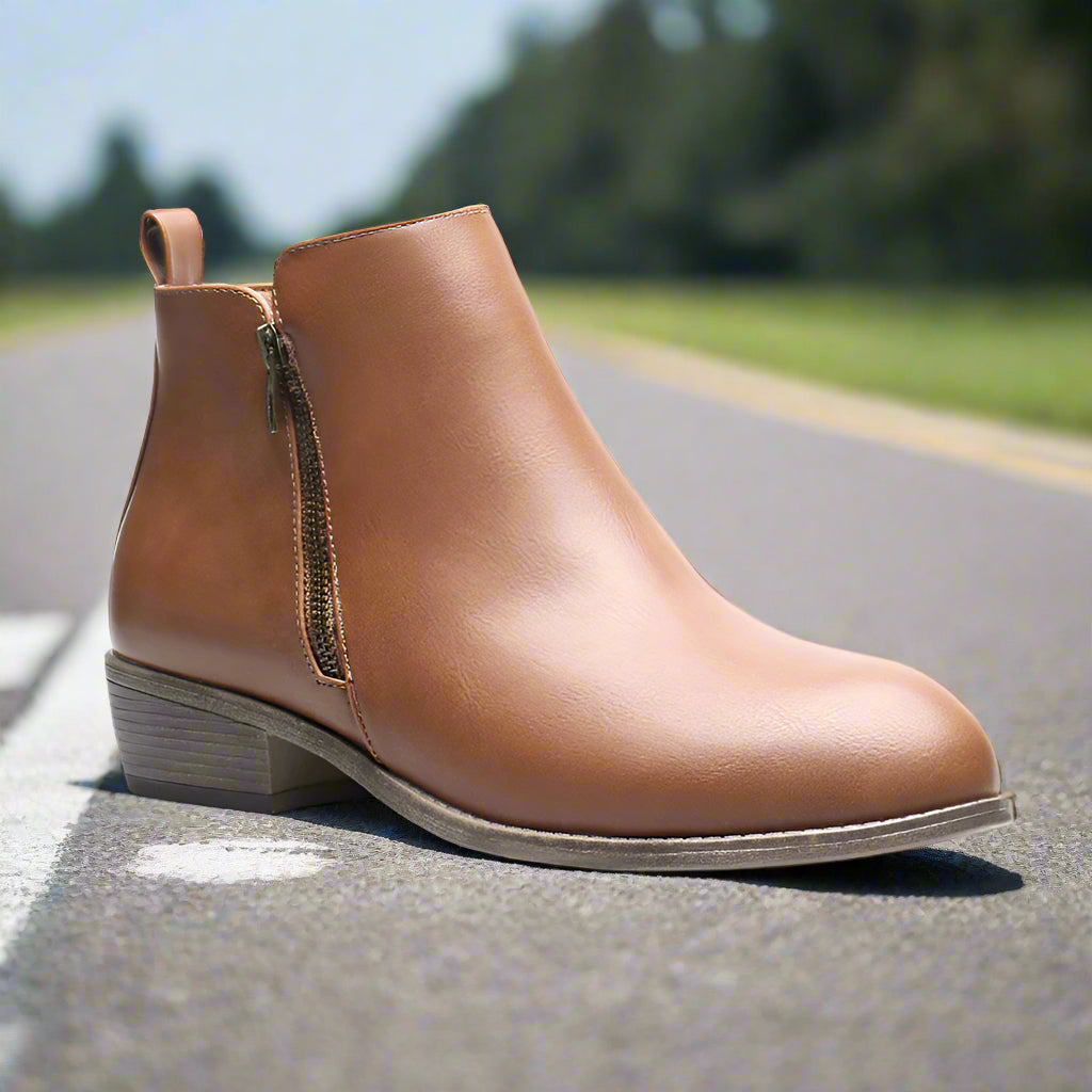 Men's Leather Low Heel Side Zipper Chelsea Boots