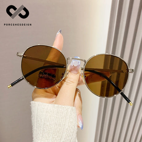 Women's Retro Fashionable Small Round Frame Metal Sunglasses