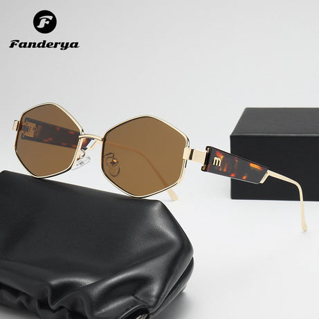 Women's Round Polygonal Metal Frame Hip-hop Sunglasses