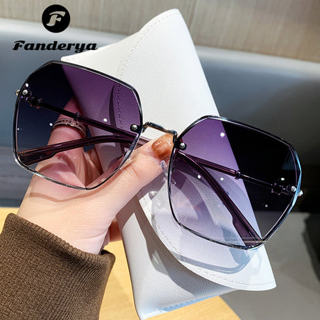 Women's Round Face Thin Large Frame Sunglasses