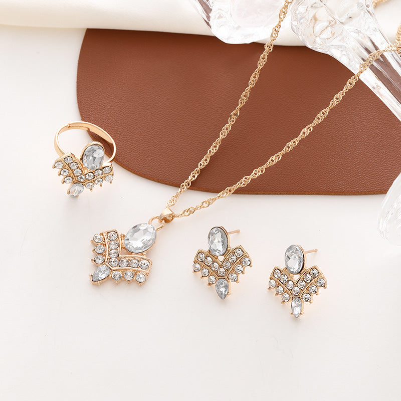 Women's Diamond-Studded V-Shaped Jewelry Set