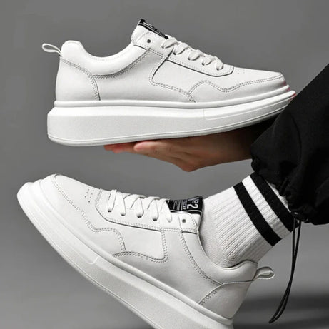 Men's Cowhide Leather Muffin Trendy Casual Sneakers