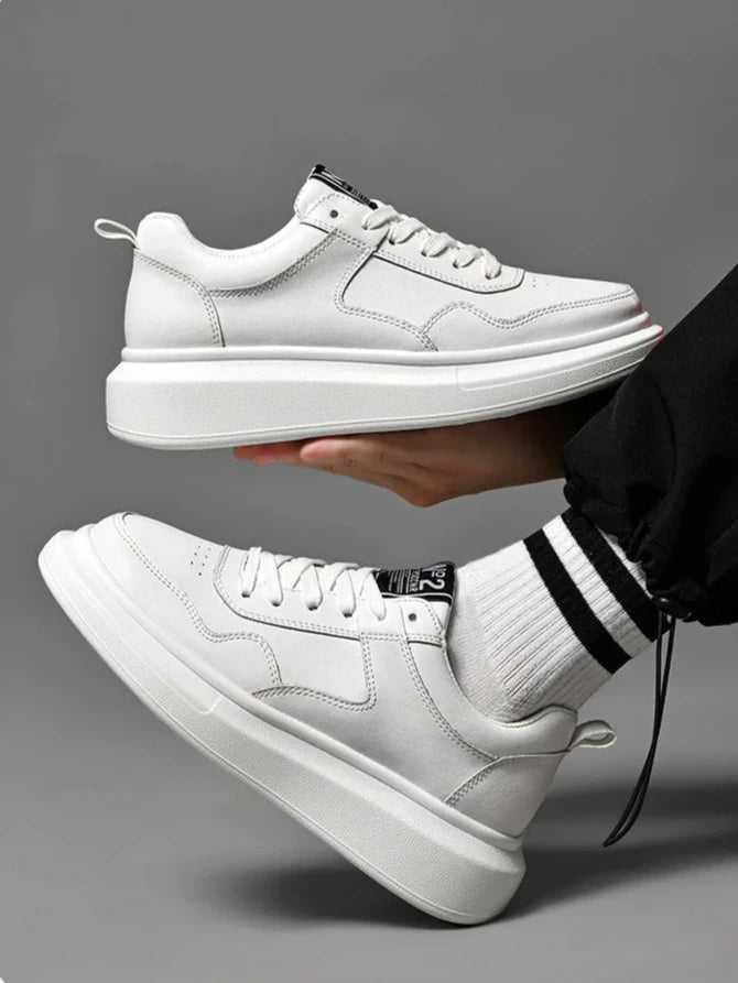 Men's Cowhide Leather Muffin Trendy Casual Sneakers