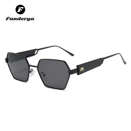 Women's Retro Metal Polygonal Personalized Concave Sunglasses