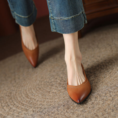 Women's Leather Retro Polished Pointed Shoes