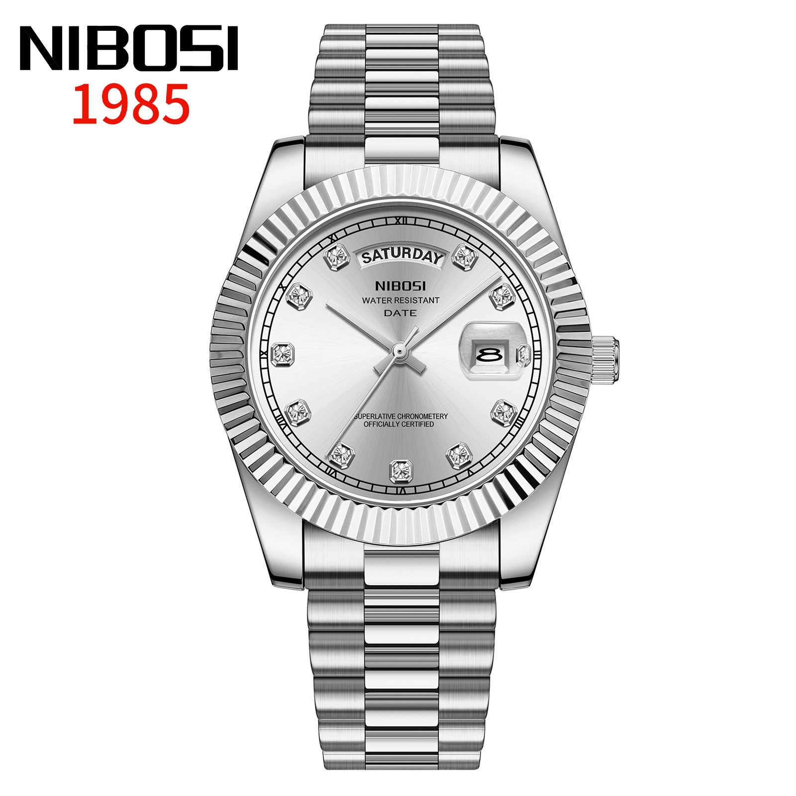 Men's Sun Pattern Dial Solid Steel Belt Watch