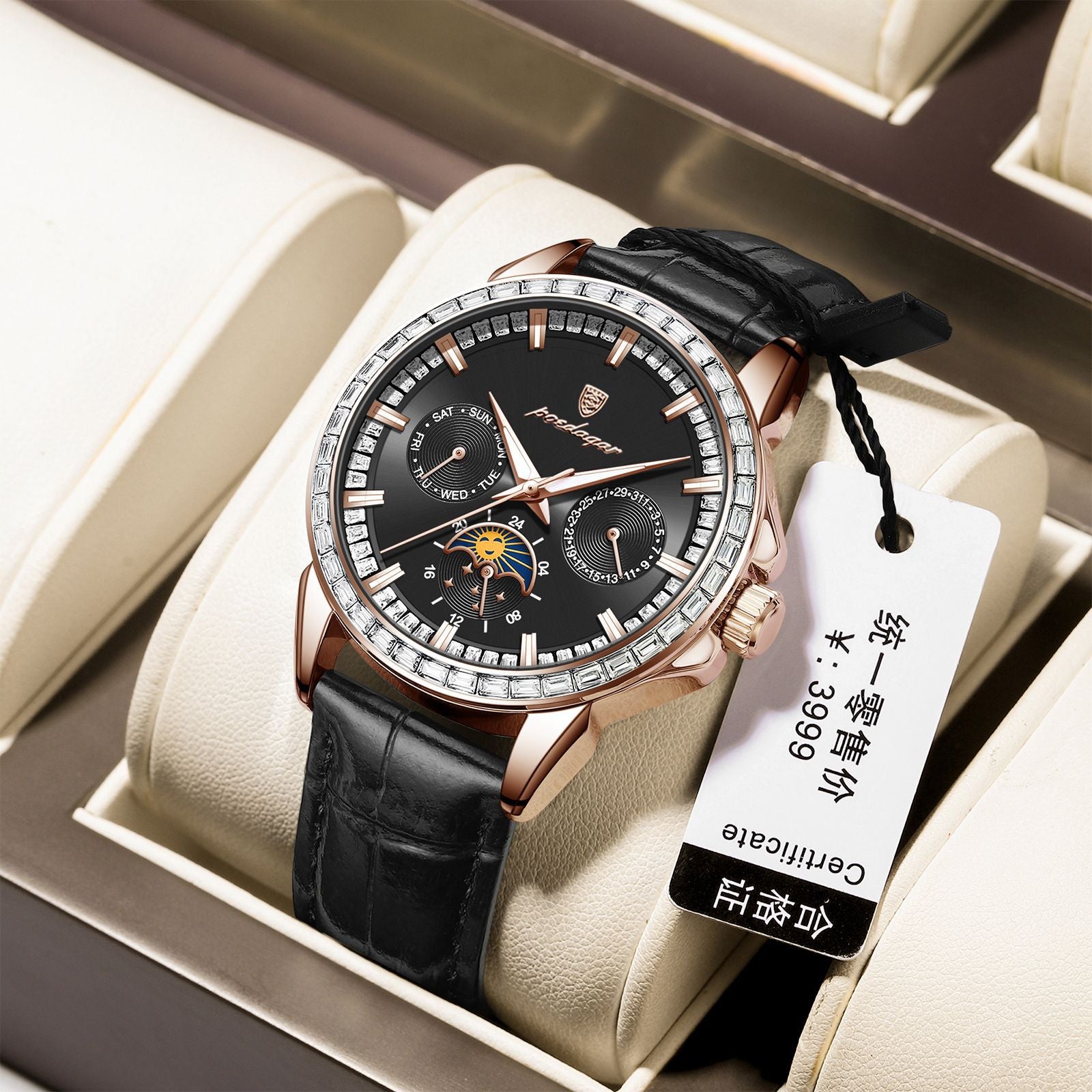 Men's  Diamond-encrusted Quartz Watch