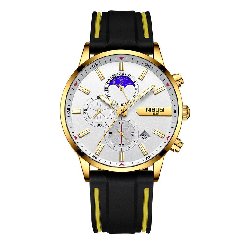 Men's Moon Phase Silicone Tape Watch