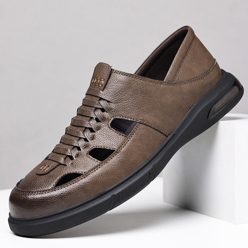 Men's Cowhide Hollow Breathable Casual Sandals
