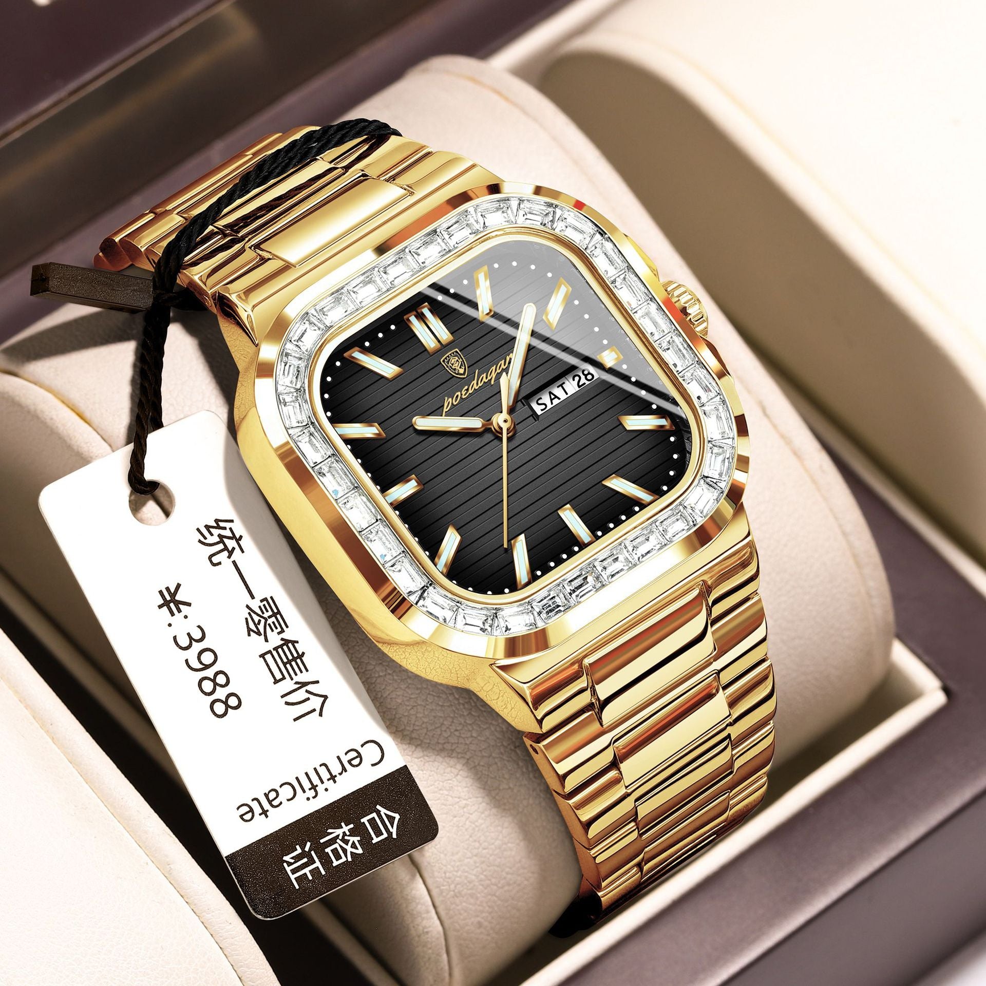 Men's Diamond-encrusted Calendar Watch