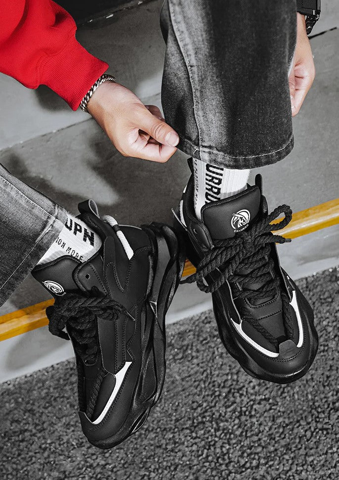 Men's Leather High-Top Chunky Casual Sneakers
