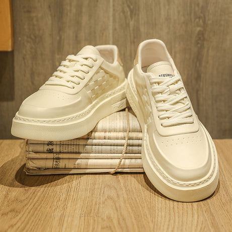 Men's Versatile Genuine Leather Casual White Sneakers