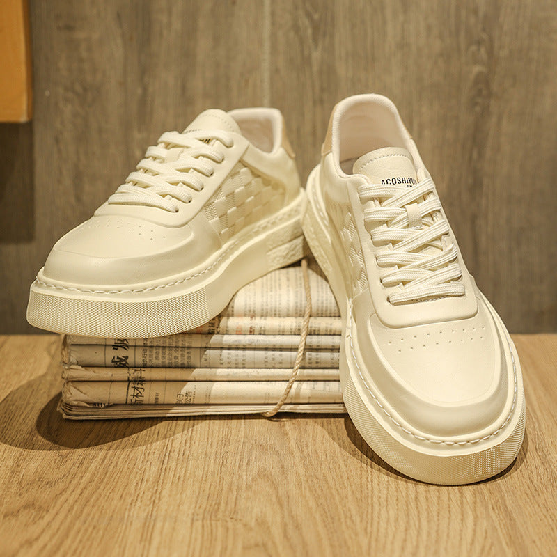 Men's Versatile Genuine Leather Casual White Sneakers