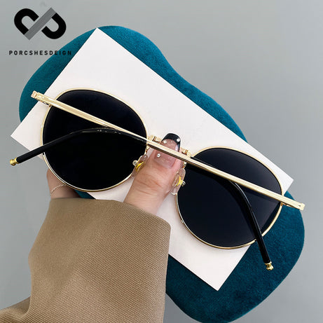 Women's Retro Fashionable Small Round Frame Metal Sunglasses