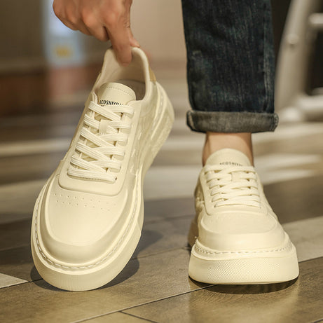 Men's Versatile Genuine Leather Casual White Sneakers