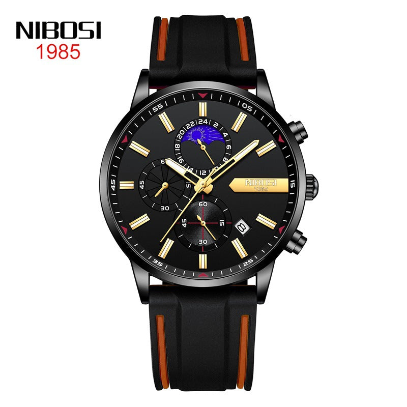 Men's Moon Phase Silicone Tape Watch