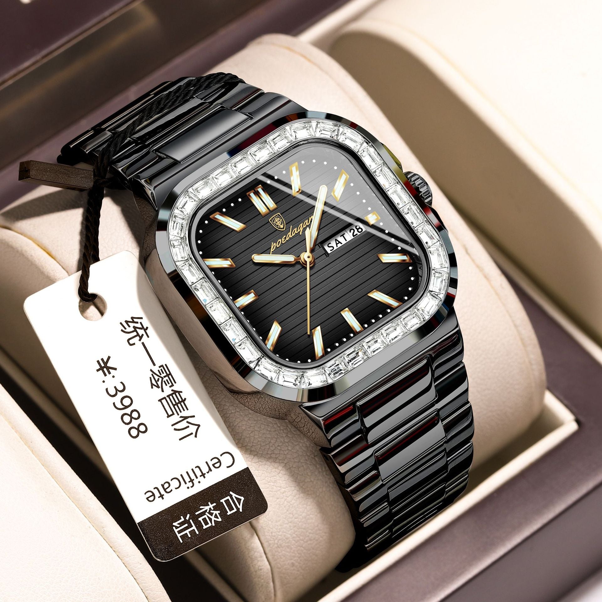 Men's Diamond-encrusted Calendar Watch